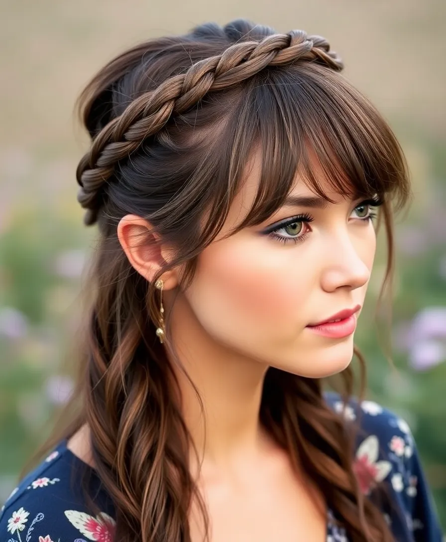 20 Butterfly Cut Styling Ideas That Will Make You the Trendsetter This Season! - 14. Crown Braid for a Bohemian Touch