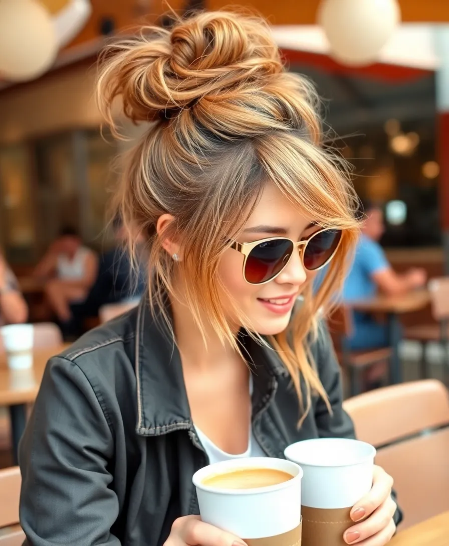 15 Stunning Hairstyles with Caramel Highlights That Will Turn Heads! - 4. Messy Bun with Subtle Caramel Tones