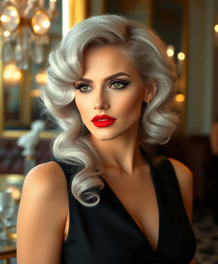 15 Shining Hairstyles With Silver Highlights That'll Make You Shine Brighter Than a Diamond! - 10. Vintage Waves with Silver Highlights