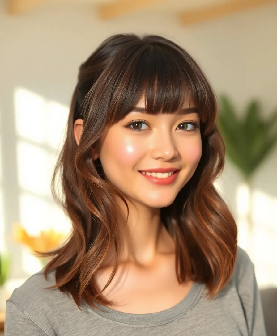 20 Butterfly Cut Styling Ideas That Will Make You the Trendsetter This Season! - 4. Soft Bangs to Frame the Face