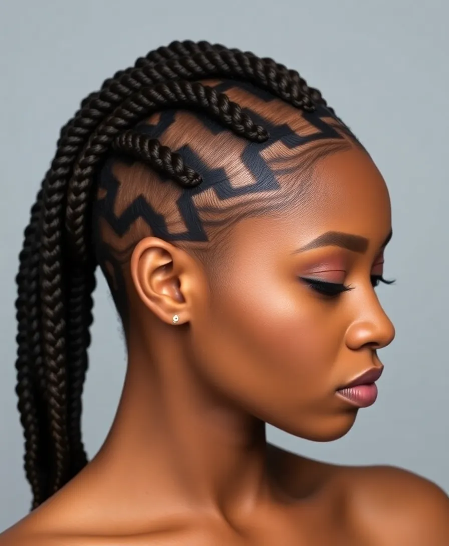 15 Twisted Swirl Cornrow Hairstyles That Will Turn Heads Everywhere! - 15. Twisted Swirls with Geometric Patterns