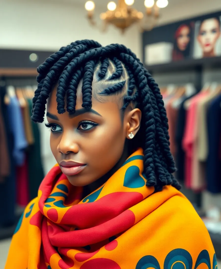 15 Twisted Swirl Cornrow Hairstyles That Will Turn Heads Everywhere! - 14. Twisted Swirls with a Hair Wrap