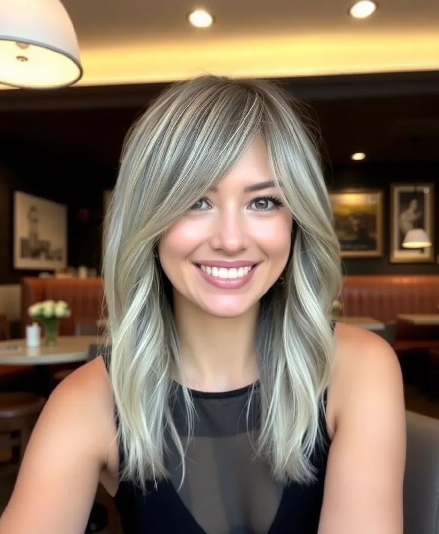 15 Shining Hairstyles With Silver Highlights That'll Make You Shine Brighter Than a Diamond! - 13. Layered Cut with Face-Framing Silver Highlights