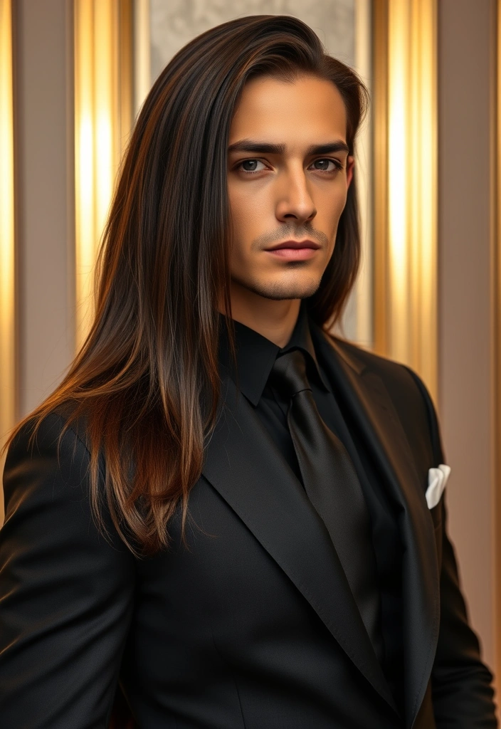 22 Dapper Hairstyles for Long-Haired Men That Will Turn Heads! - 19. The Long and Polished Straight Hair