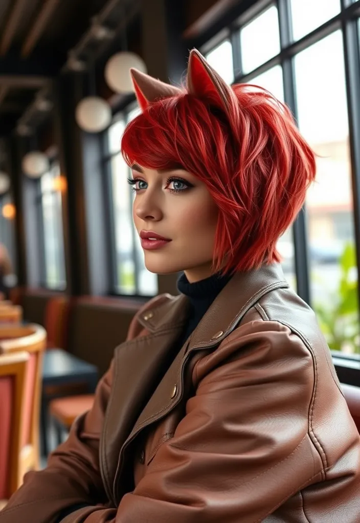 25 Fiery Red Wolf Cut Ideas That'll Make You the Talk of the Town! - 17. Ruby Red with Textured Bangs