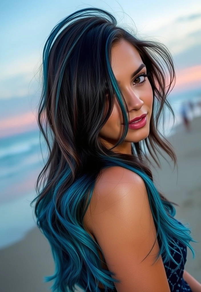 23 Summer Hair Color Ideas for Brunettes That Will Have Everyone Staring at You! - 19. Deep Sea Blue Tips