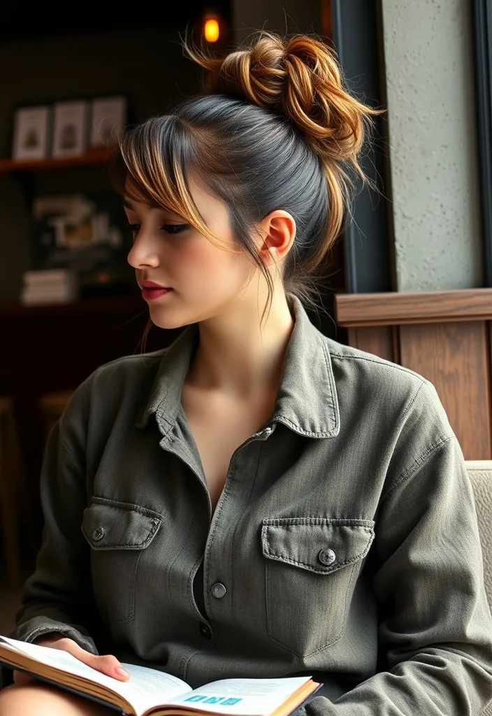 25+ Medium Wolf Cut Ideas for Women That'll Make You Want to Book an Appointment ASAP! - 14. Messy Bun with Wolf Cut