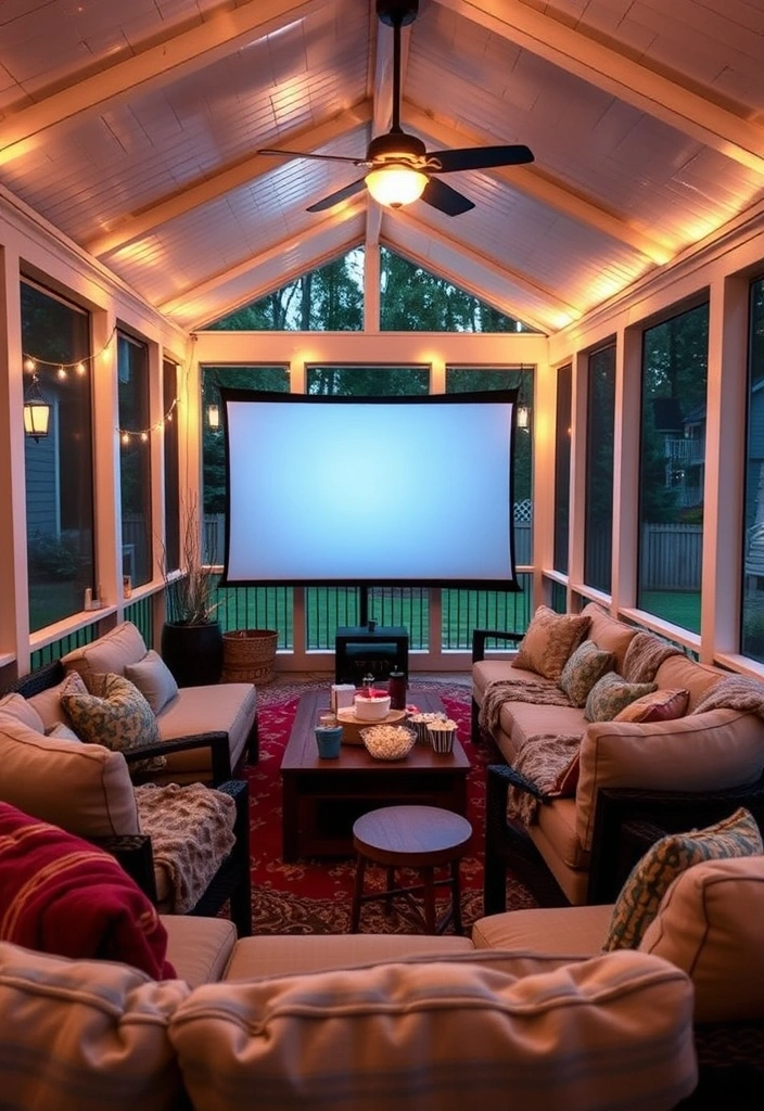 25 Screened in Porch Plans Ideas You'll Wish You Knew Sooner! - 17. Outdoor Movie Theater