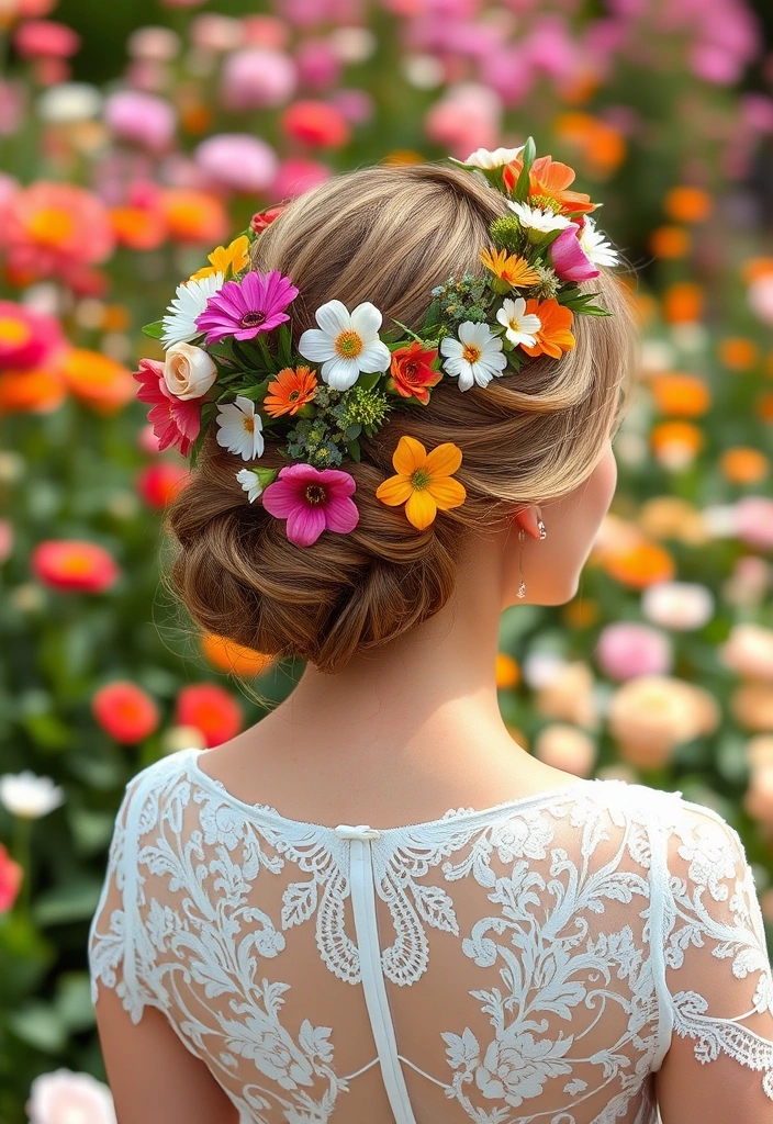 25 Stunning Long Hair Updos Perfect for Your Big Day (You Won't Believe #10!) - 17. Floral Wreath Updo