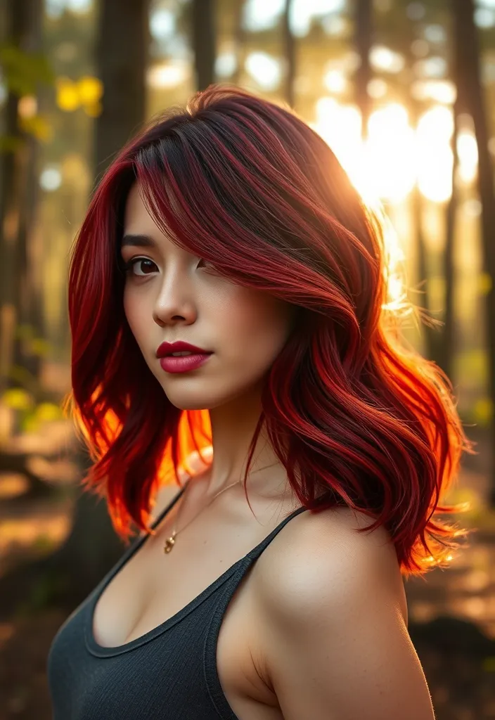 25 Fiery Red Wolf Cut Ideas That'll Make You the Talk of the Town! - 20. Cherry Wood Red Balayage