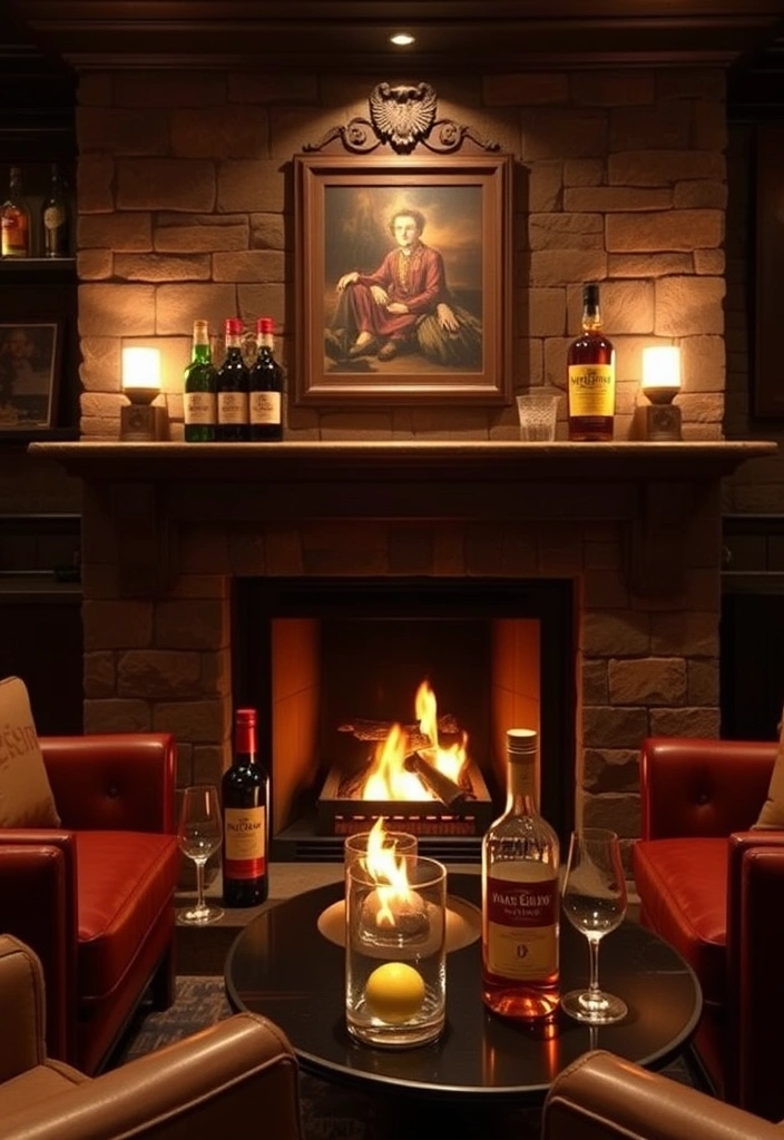 28 Dram-atic Whisky Lounge Room Ideas That'll Elevate Your Home Decor Game! - 11. Cozy Fireplace for Warmth and Ambiance