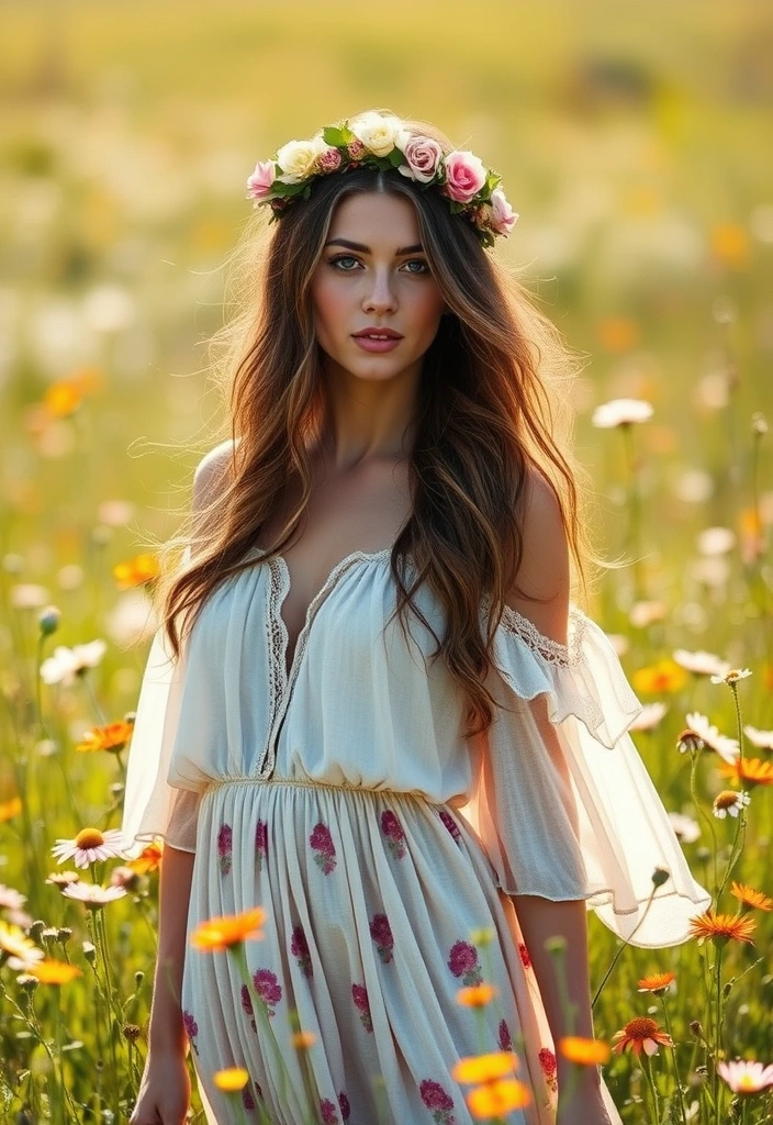 25 Stunning Homecoming Hairstyles That Will Turn Heads (Get Ready for Compliments!) - 13. Flower Crown with Loose Waves