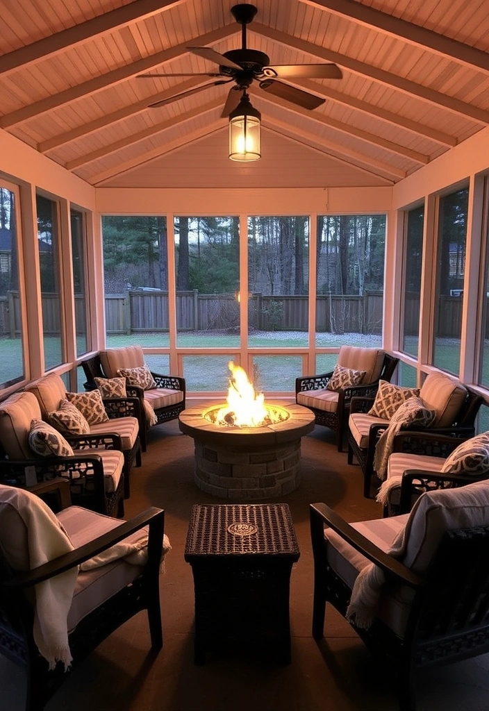 25 Screened in Porch Plans Ideas You'll Wish You Knew Sooner! - 14. Fire Pit Gathering