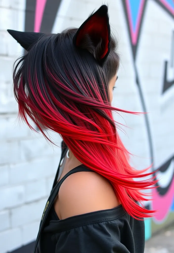 25 Fiery Red Wolf Cut Ideas That'll Make You the Talk of the Town! - 2. Ombre Red and Black