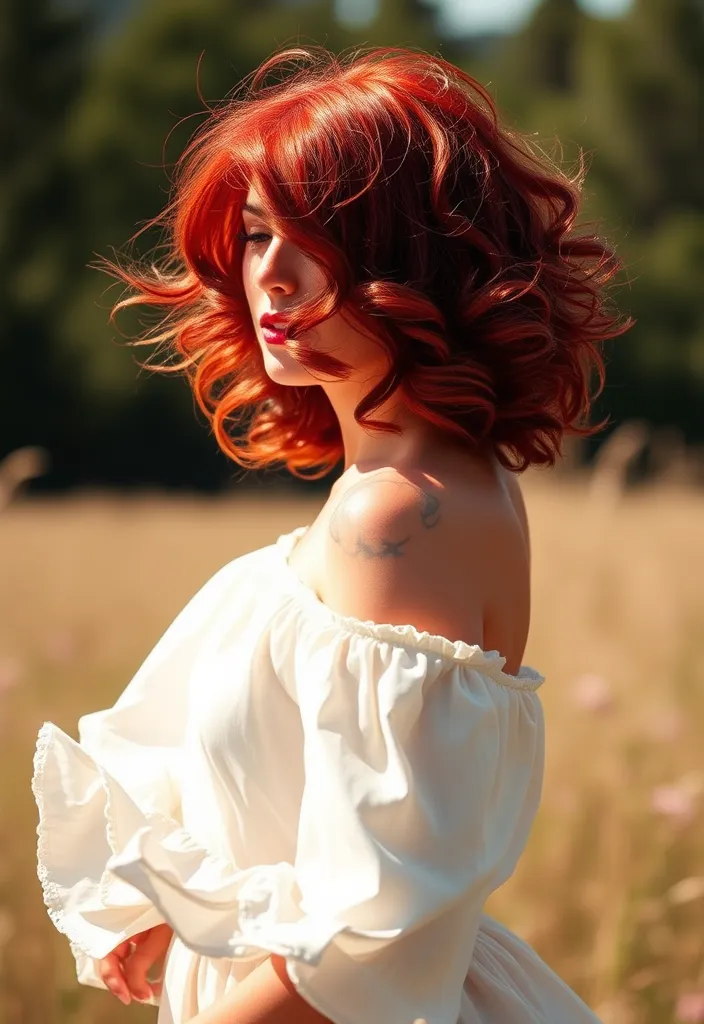 25 Fiery Red Wolf Cut Ideas That'll Make You the Talk of the Town! - 12. Cherry Red with Soft Curls