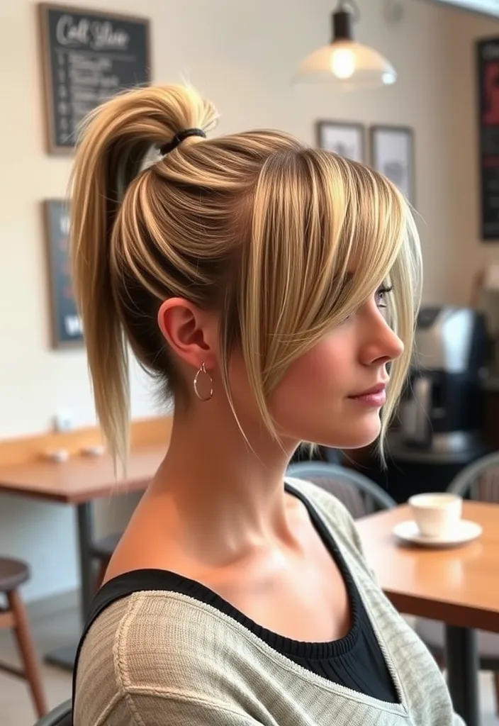 22 Best Korean Wolf Cut Ideas for Women That Will Make Heads Turn! - 20. Chic Ponytail with Wolf Cut