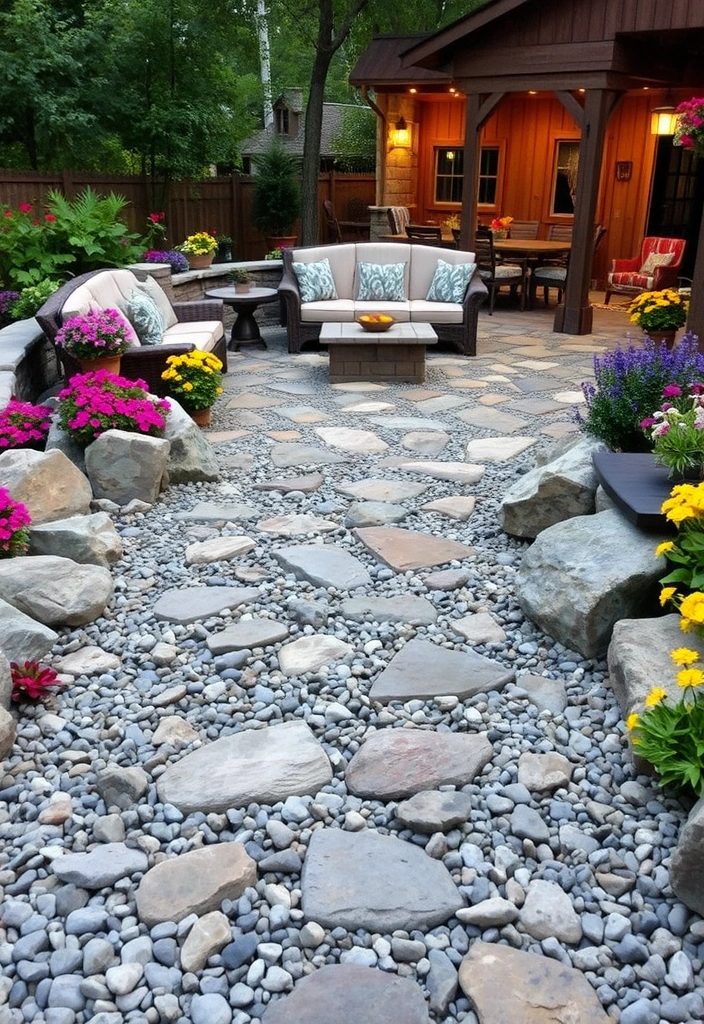 26 River Rock Landscaping Ideas That Will Transform Your Outdoor Space! - 19. Design a River Rock Patio