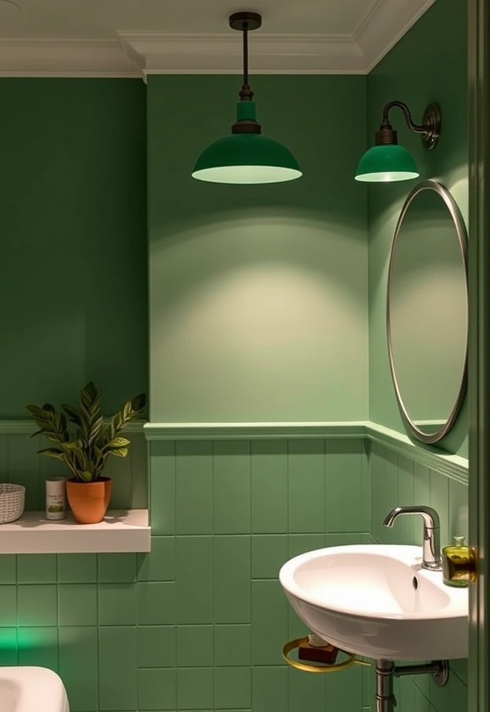 21 Green Bathroom Design Trend Ideas That'll Refresh Your Space (You Won't Believe #7!) - 8. Green Lighting