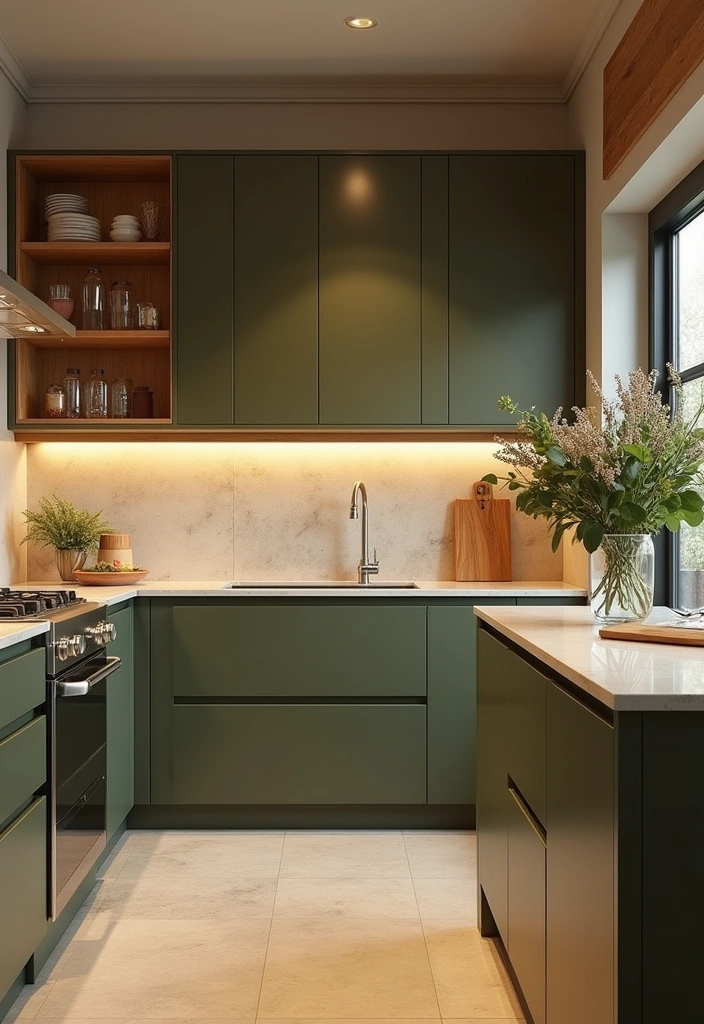 21 Kitchen Cabinet Colors That Hide Dirt (You Won't Believe #10!) - 8. Olive Green