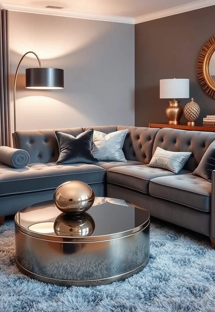 26 Grey Couch Living Room Ideas That'll Make You Want to Redecorate Immediately! - 3. Modern Glam