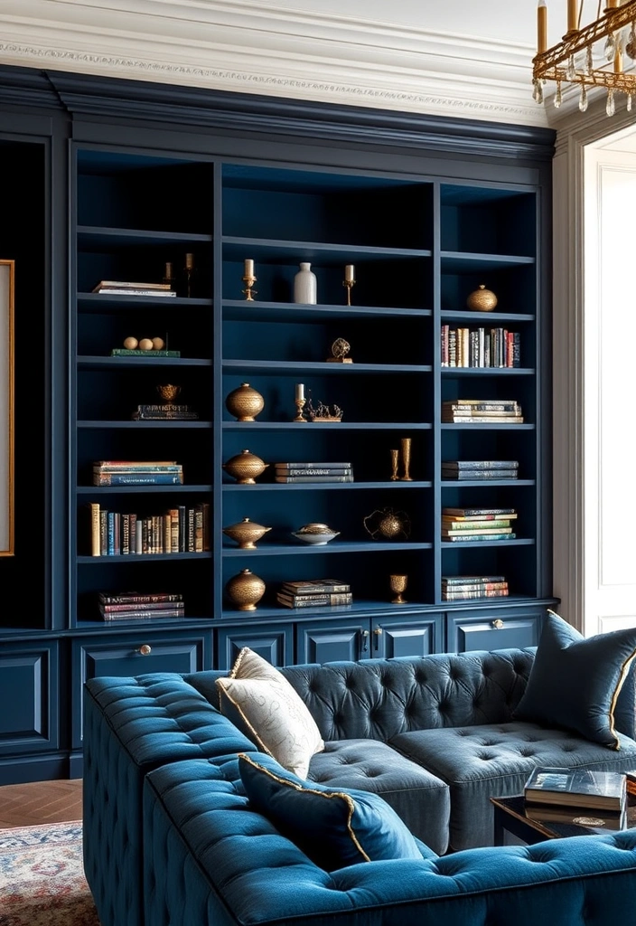 21 Elegant Built-In Shelves Ideas For The Living Room (You Won't Believe #11!) - 10. Luxurious Upholstered Shelving