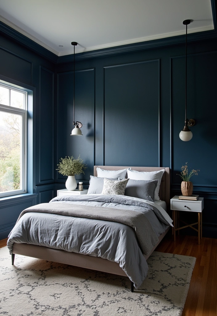 20 Dark Blue Bedroom Ideas That'll Transform Your Space Into a Cozy Retreat! - 19. Dark Blue and Textured Walls