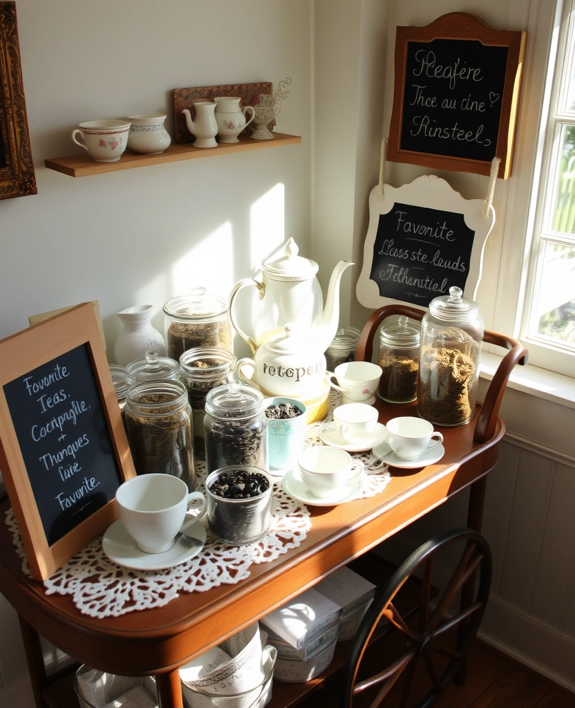 23 Cottagecore Kitchen Designs That Will Make You Feel Like You’re in a Fairytale! - 16. Quaint Tea Station