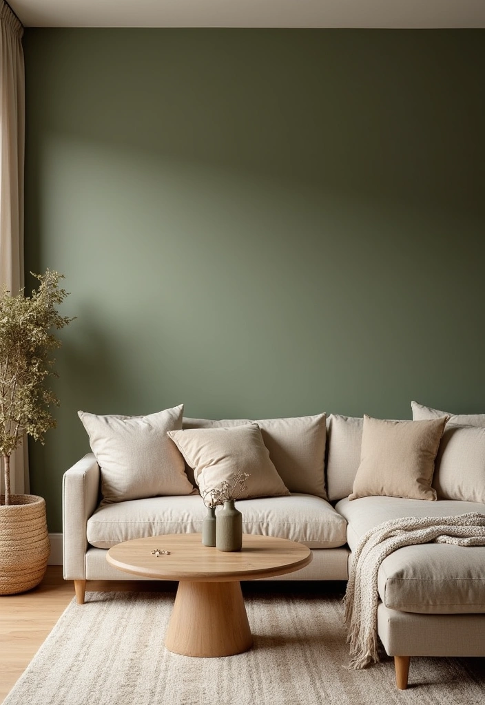 21 Accent Wall Colors That'll Transform Your Living Room into a Peaceful Oasis! - 15. Peaceful Olive Green