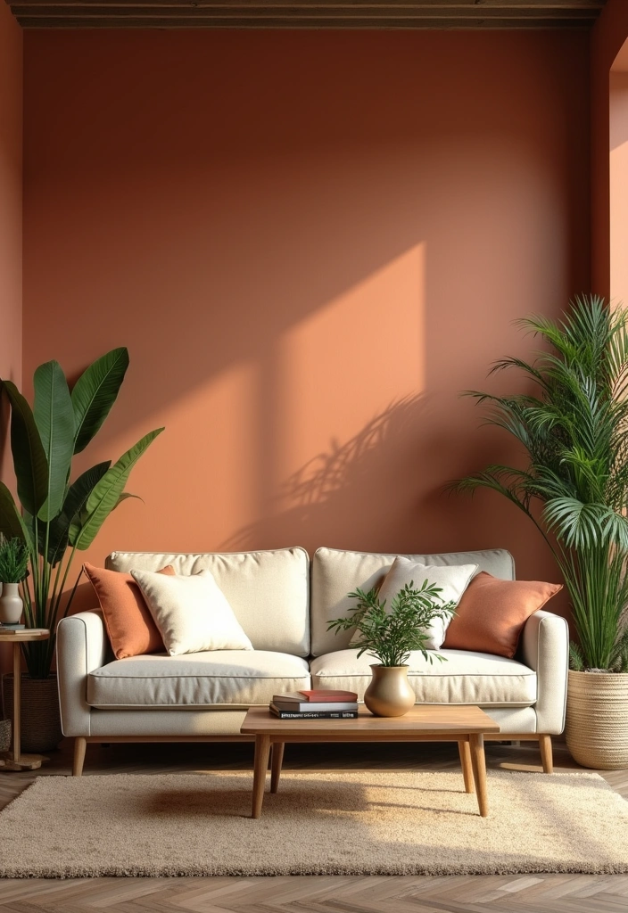 21 Accent Wall Colors That'll Transform Your Living Room into a Peaceful Oasis! - 7. Earthy Terracotta