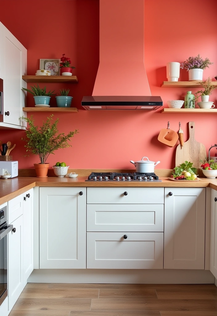 21 Stunning Paint Colors That Will Transform Your White Cabinet Kitchen! - 10. Bold Coral