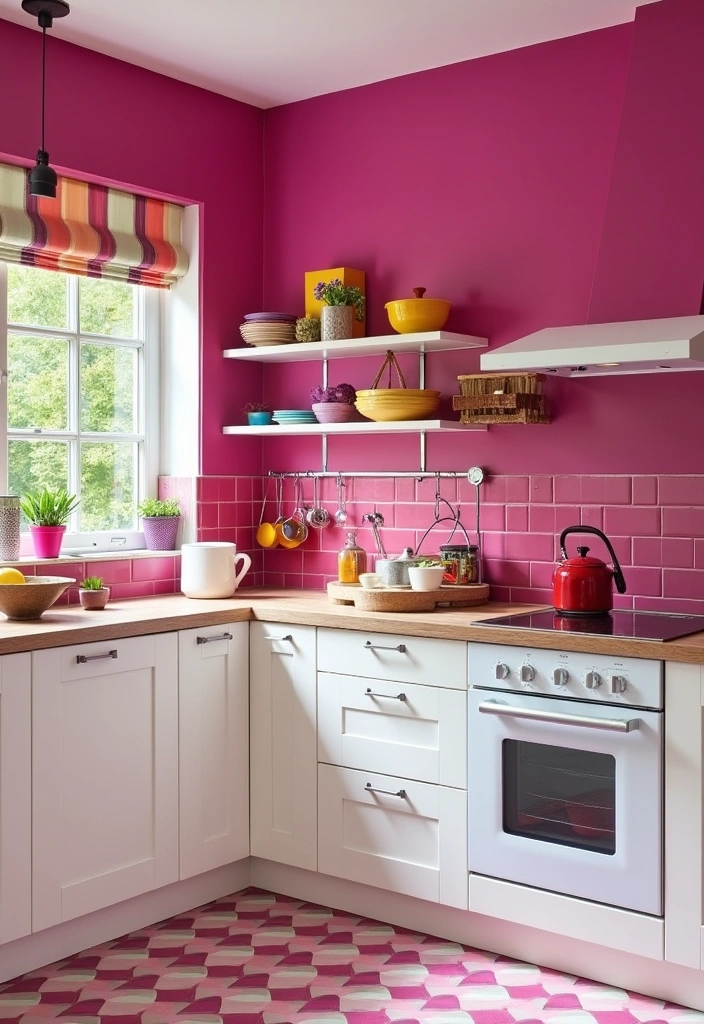 21 Stunning Paint Colors That Will Transform Your White Cabinet Kitchen! - 16. Bold Fuchsia