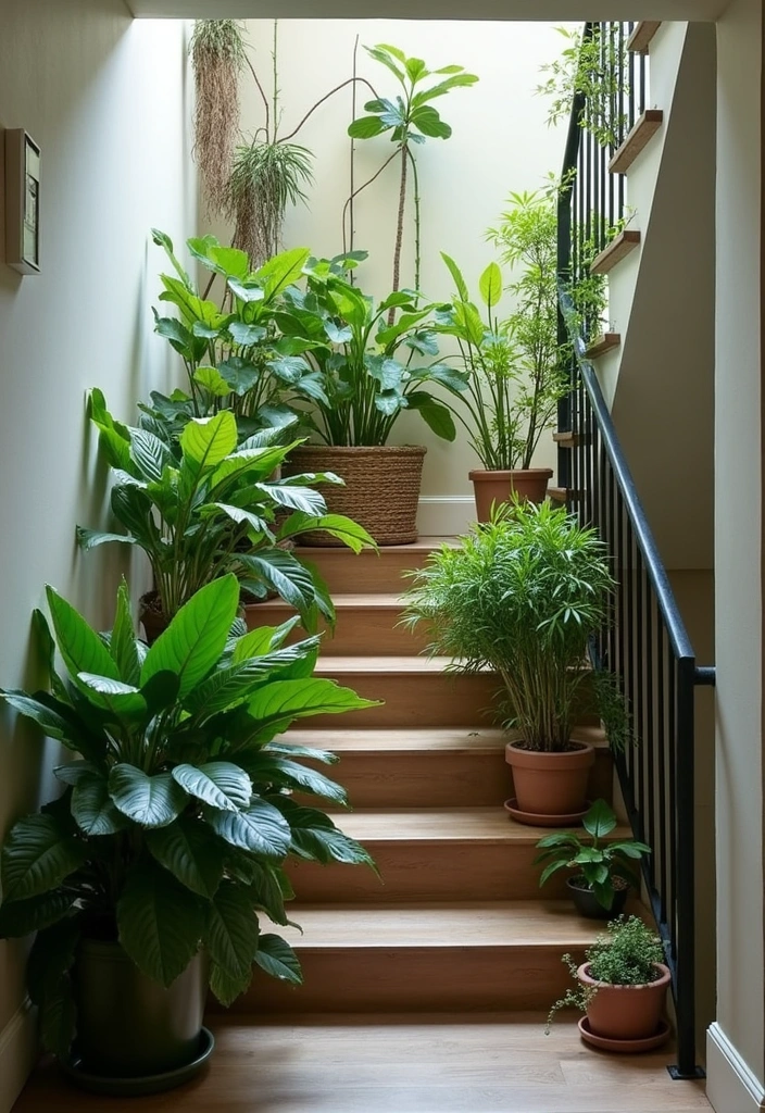 22 Basement Stairwell Ideas That Will Transform Your Space into a Stunning Entryway! - 9. Greenery and Indoor Plants