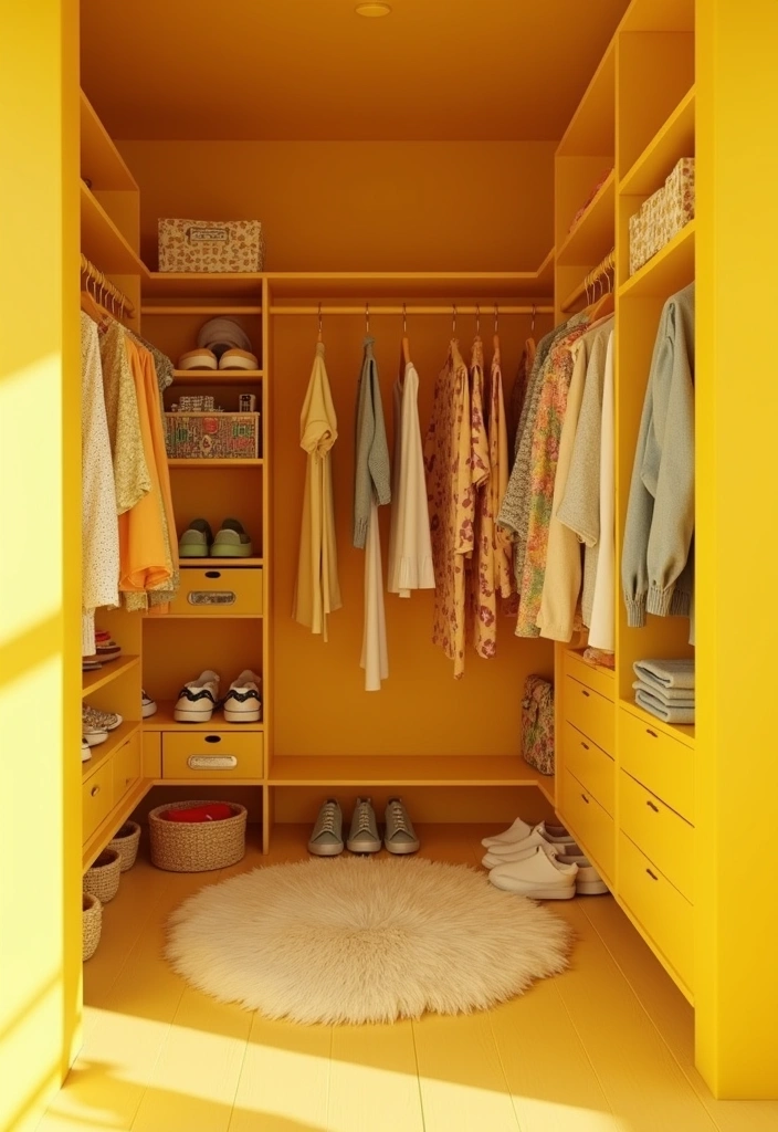 23 Best Paint Colors to Transform Your Closet Into a Stylish Sanctuary! - 12. Golden Yellow: Cheerful and Bright