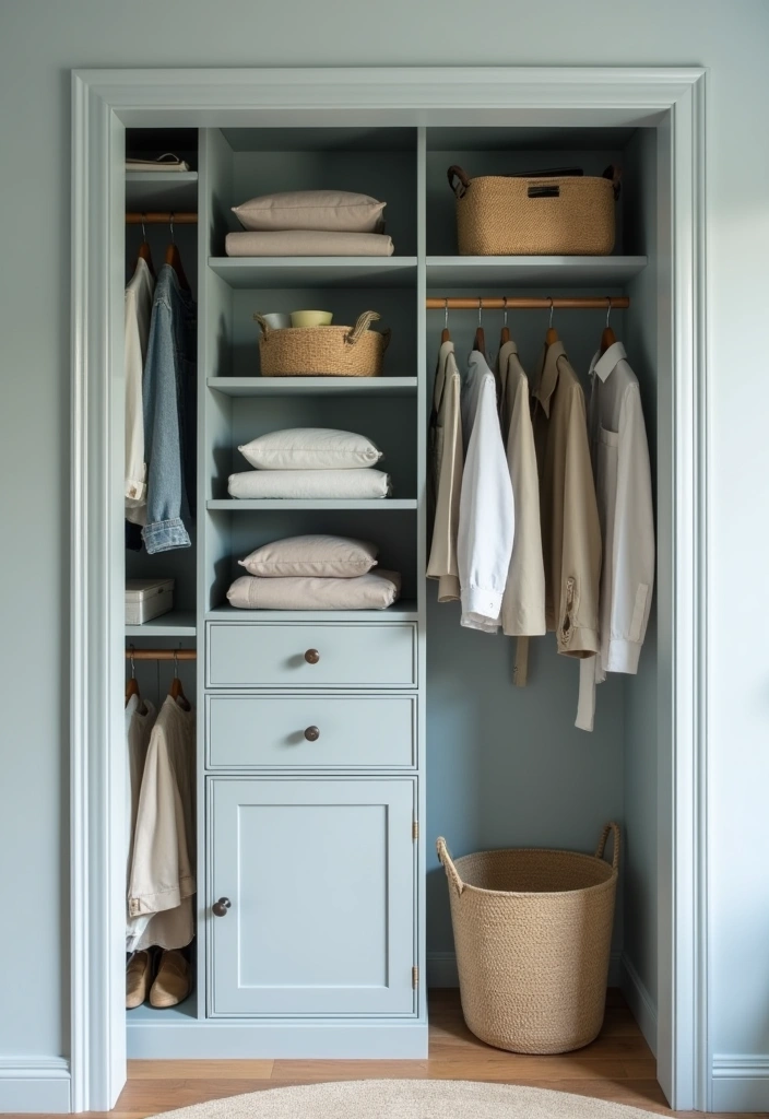 23 Best Paint Colors to Transform Your Closet Into a Stylish Sanctuary! - 18. Soft Grey-Blue: A Gentle Escape