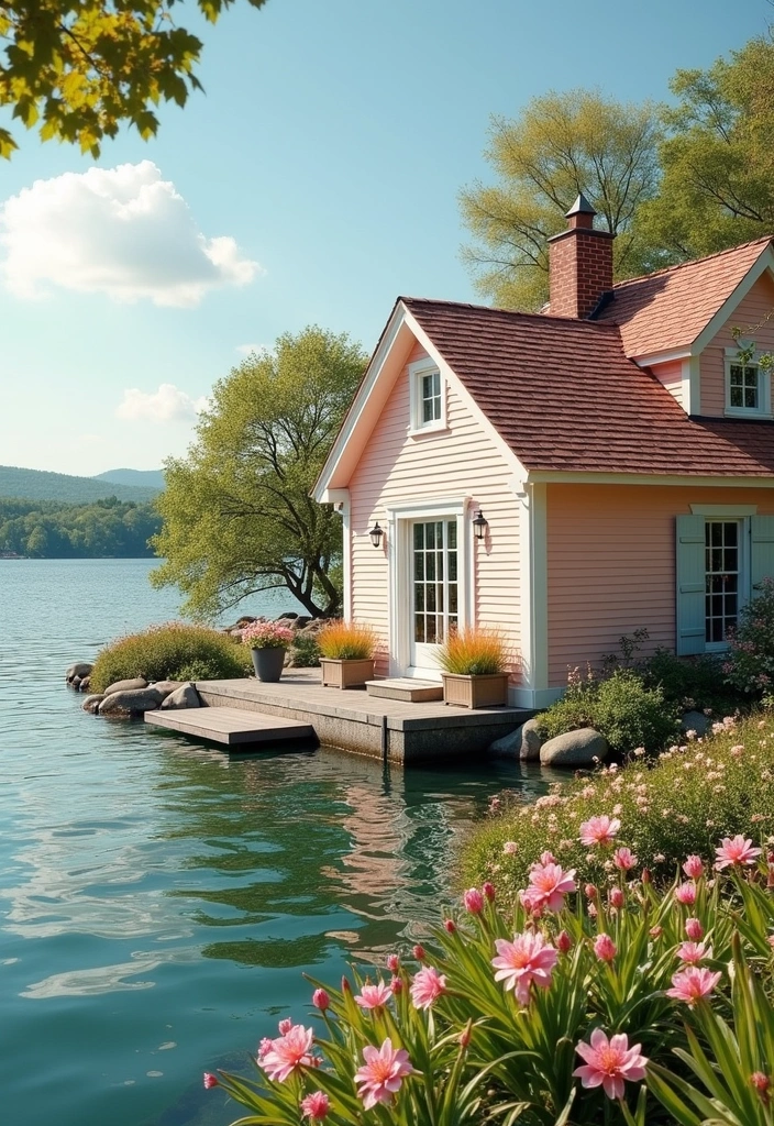 23 Inspiring Lake House Exterior Paint Colors That Will Make You Want to Move In! - 10. Pale Peach