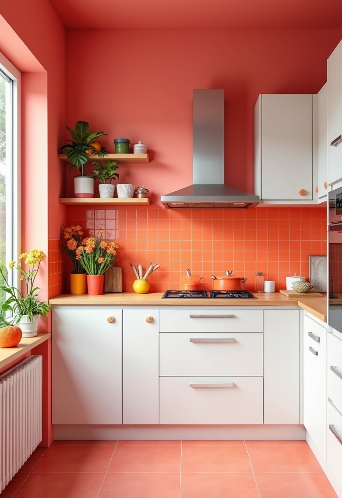 24 Best Paint Colors for Small Kitchen That'll Make You Say 'Wow!' - 12. Vibrant Coral