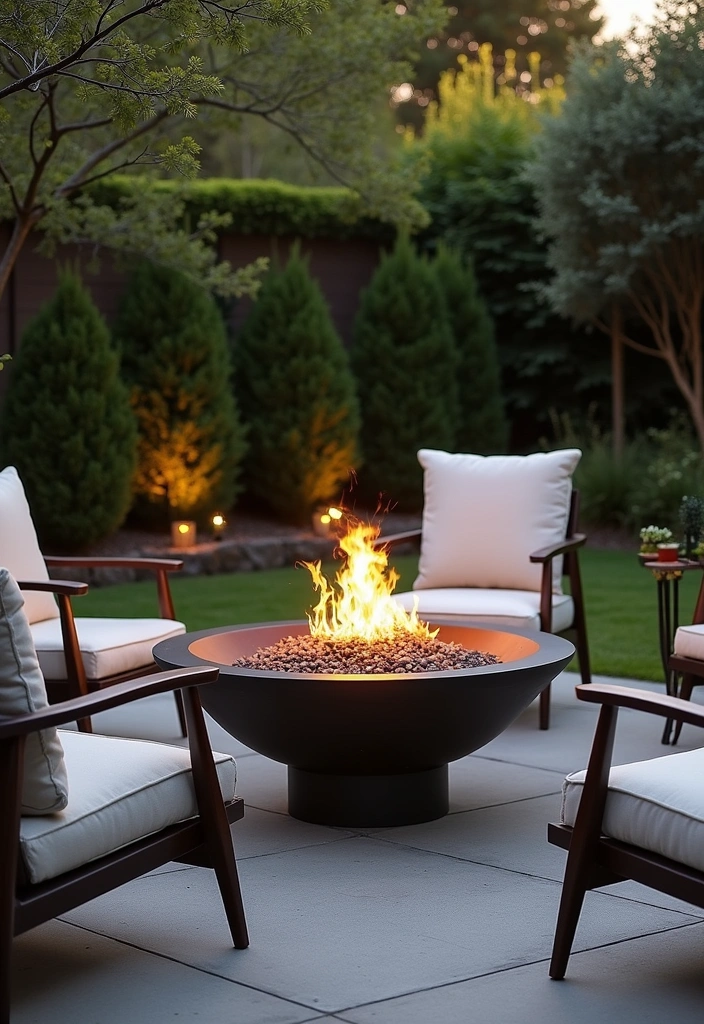 24 Outdoor Fire Pit Seating Area Ideas That'll Make Your Backyard the Place to Be! - 2. Modern Minimalist Fire Bowl with Sleek Seating