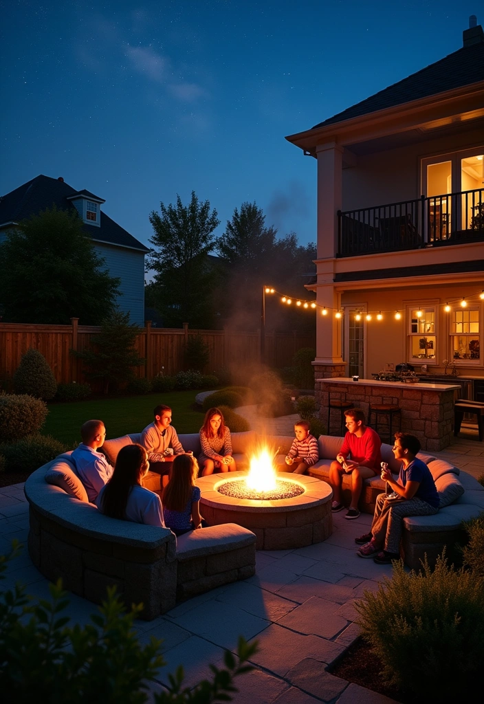 24 Outdoor Fire Pit Seating Area Ideas That'll Make Your Backyard the Place to Be! - 4. Family-Friendly Fire Pit with Built-in Seating