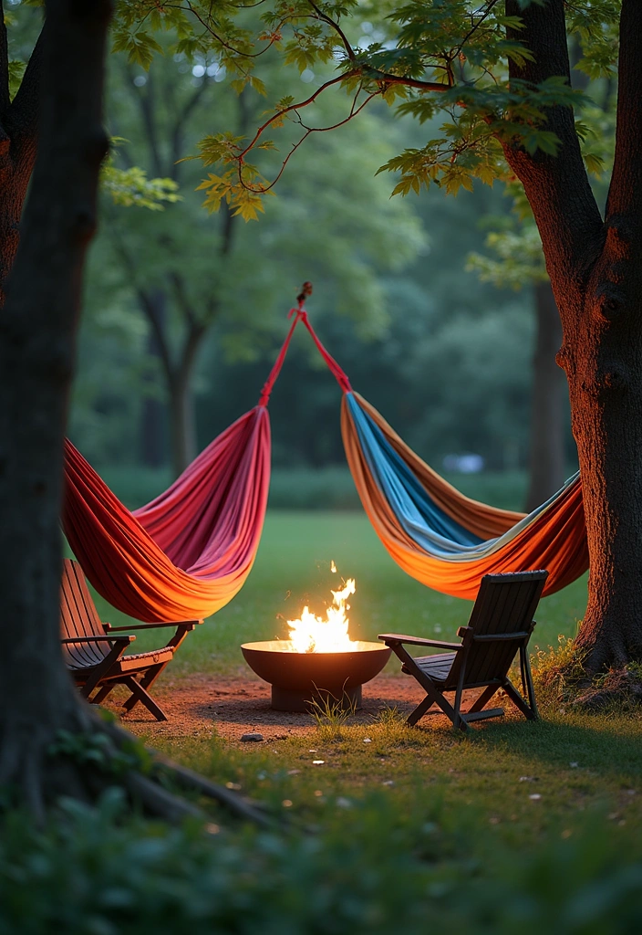 24 Outdoor Fire Pit Seating Area Ideas That'll Make Your Backyard the Place to Be! - 7. Intimate Fire Pit with Hammock Seating