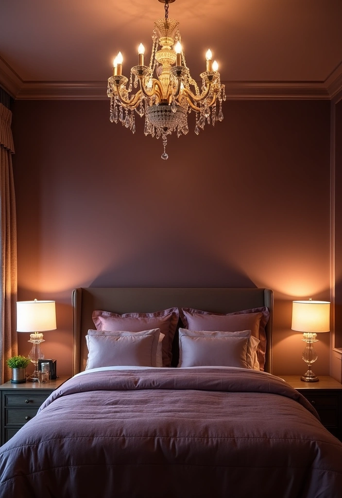 26 Mauve Bedroom Ideas That'll Transform Your Space into a Dreamy Retreat! - 18. Layered Mauve Lighting