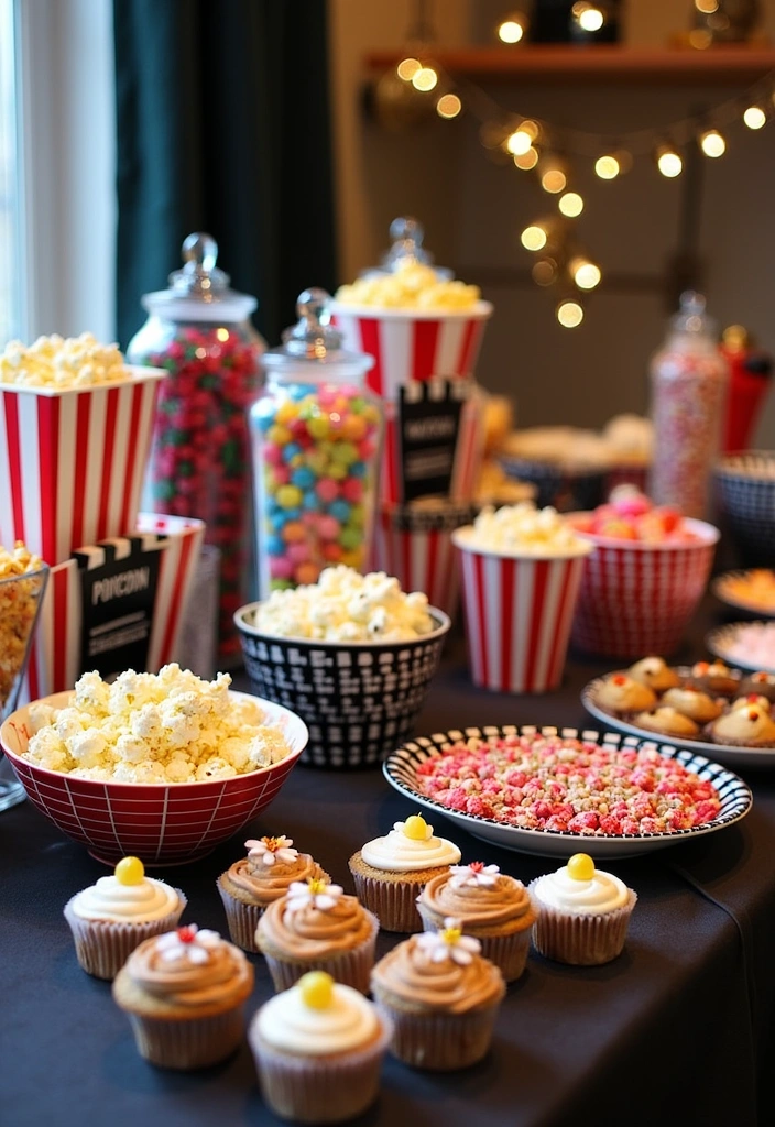 26 Themed Dessert Table Ideas That Will WOW Your Guests (You Won't Believe #12!) - 5. Movie Night Snack Bar