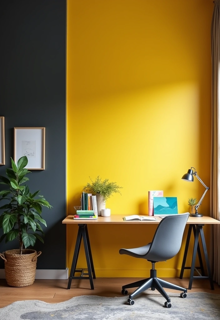 27 Two Colors Room Paint Ideas That'll Transform Your Space Instantly! - 9. Bright Yellow and Charcoal