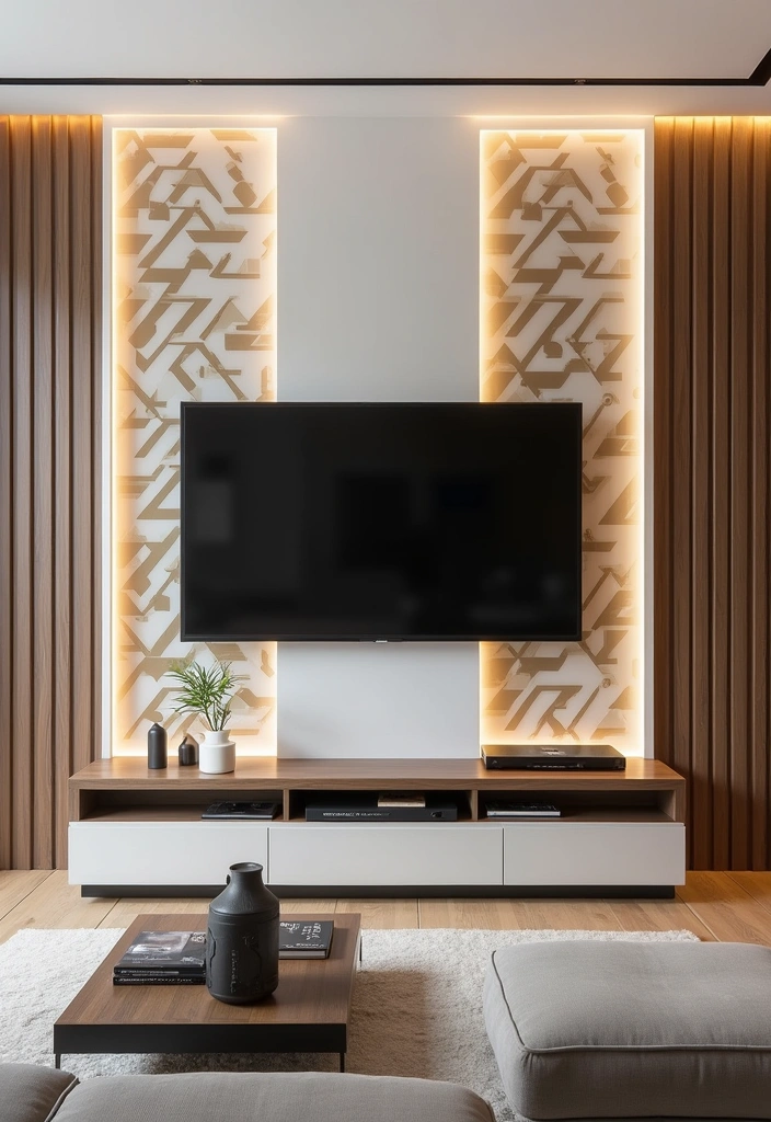 28 Modern Living Room TV Wall Ideas That'll Make You Rethink Your Space! - 17. Geometric Patterns