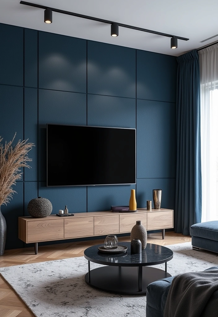 28 Modern Living Room TV Wall Ideas That'll Make You Rethink Your Space! - 2. Bold Accent Wall with Textured Panels