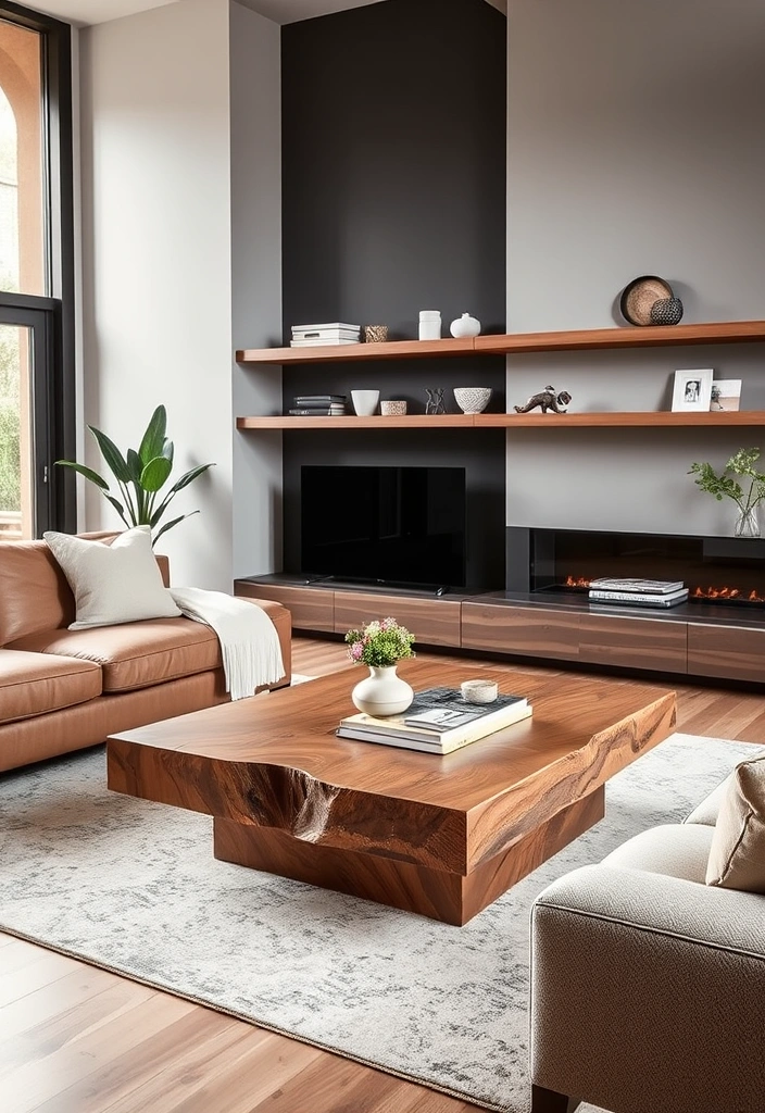 23 Organic Modern Living Room Ideas That'll Make You Rethink Your Space! - 7. Natural Wood Accents