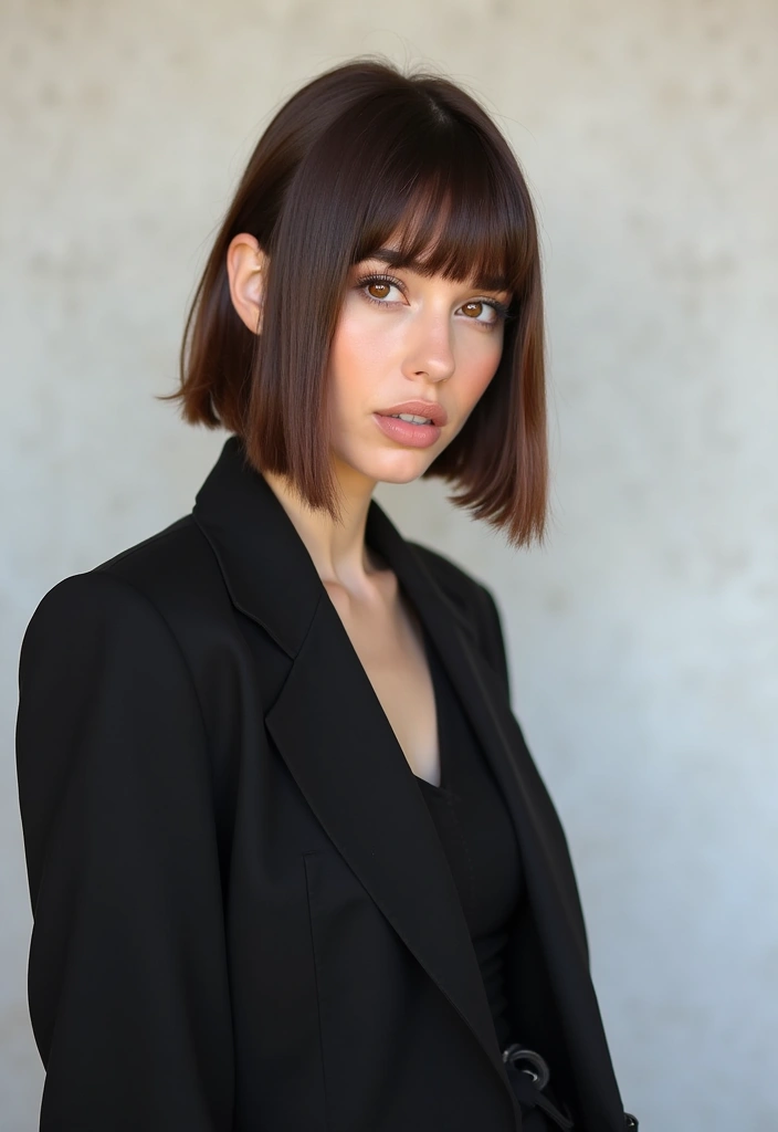 28 Stunning Brown Wolf Cut Ideas That Will Transform Your Look! - 7. Blunt Brown Wolf Cut