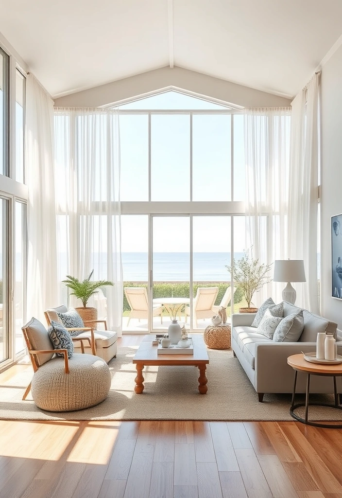 22 Modern Coastal Living Room Ideas That Will Make You Feel Like You're on Vacation! - 17. Large Windows