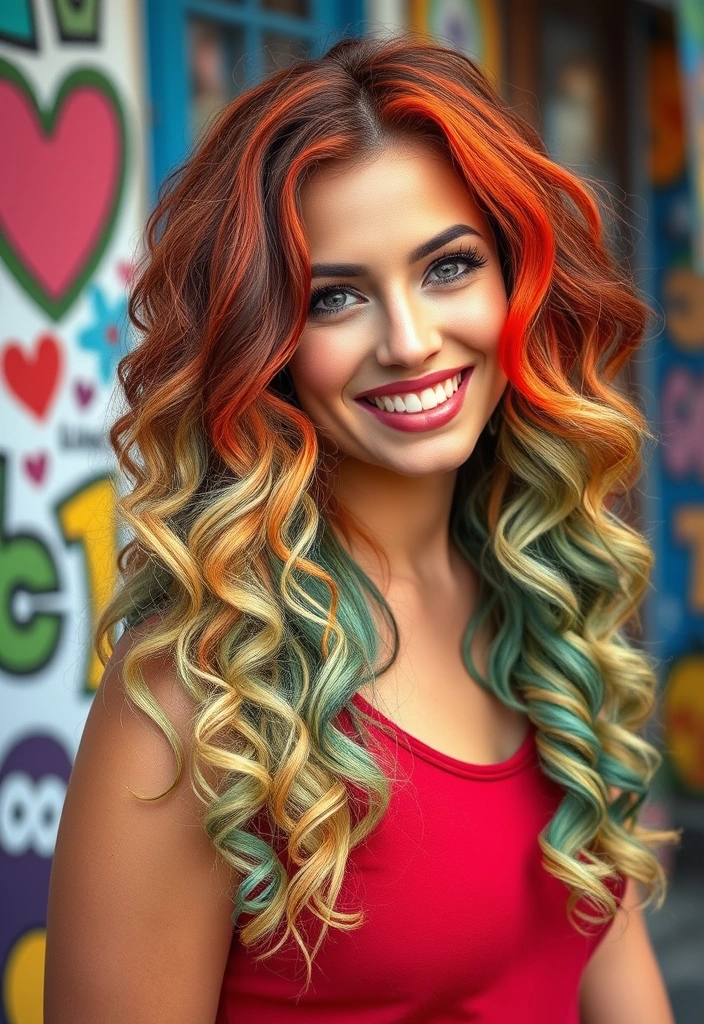 15 Fun Long Layered Hairstyles for Curly Hair That Will Blow Your Mind! - 15. Curly Layers with a Pop of Color