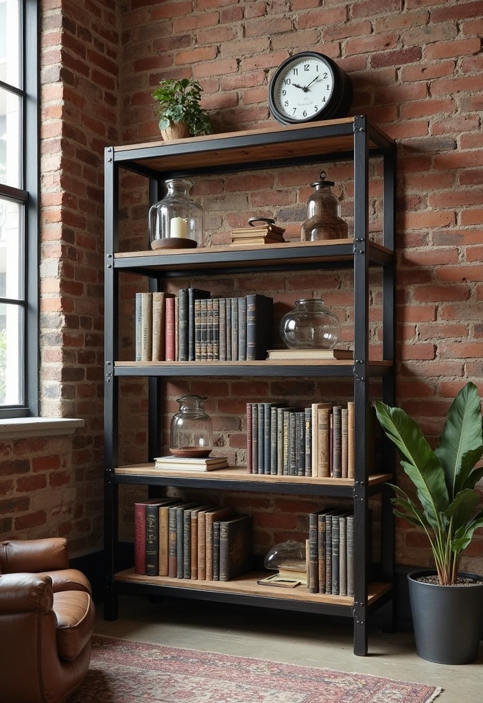 21 Bookshelf Ideas That'll Transform Your Space Into a Cozy Haven! - 8. Industrial Style