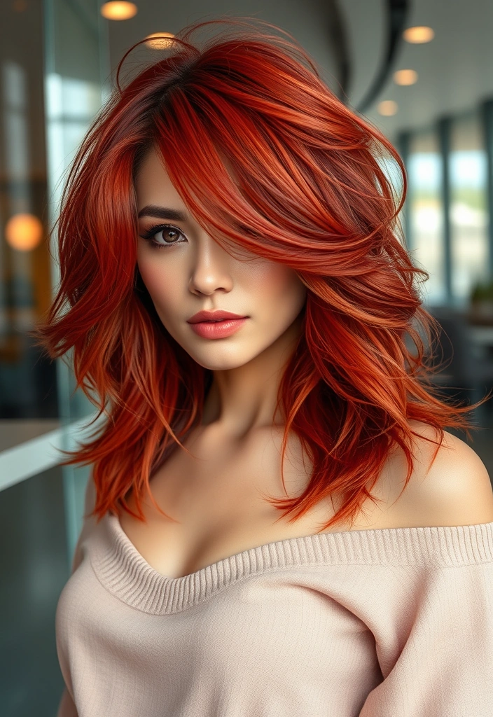 15 Blazing Red Weave Hairstyles That Will Turn Heads Everywhere! - 15. Red Feathered Layers